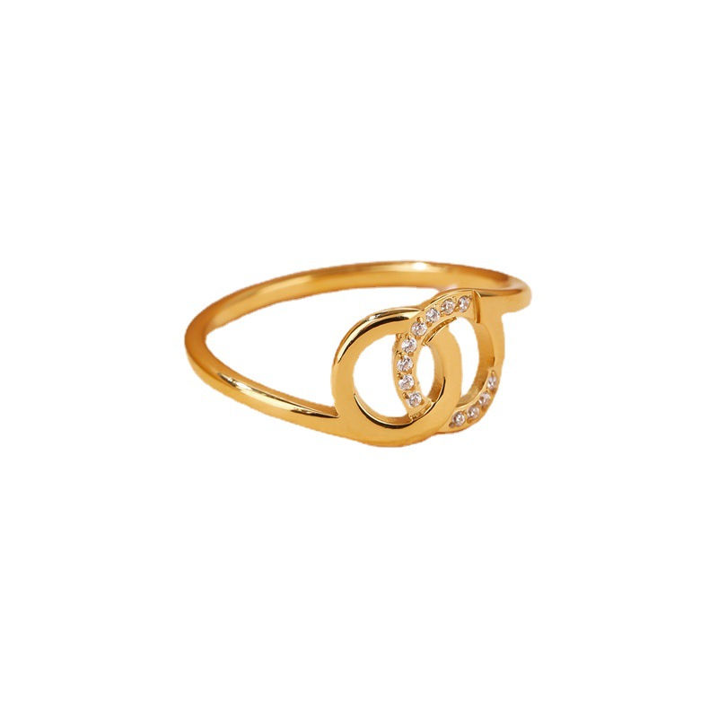 Elegant Double Ring Titanium Steel Artificial Gemstones Rings In Bulk