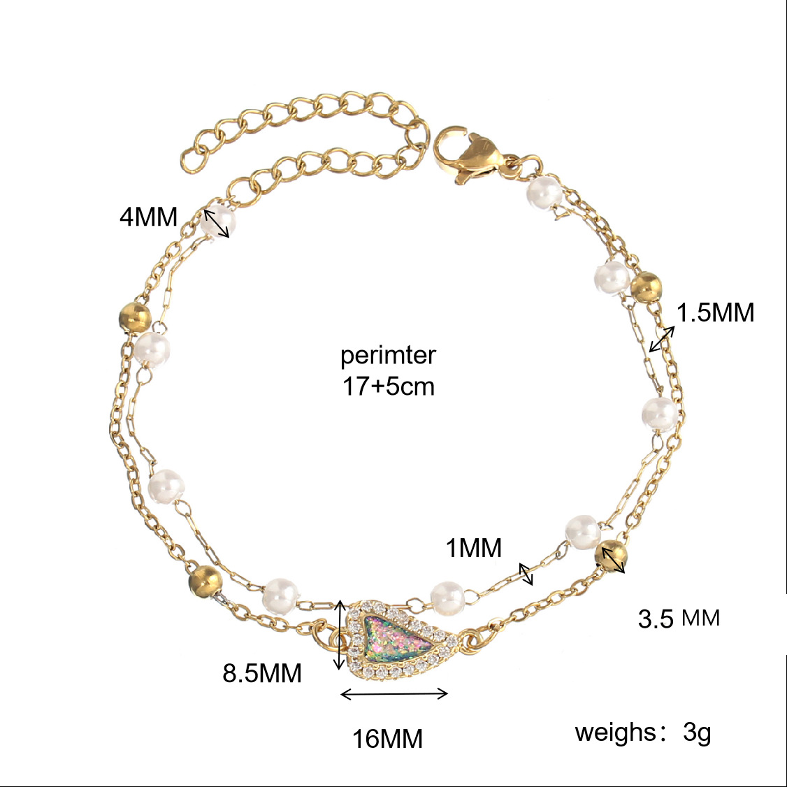 Wholesale Vacation Heart Shape Stainless Steel Inlay Zircon Bracelets