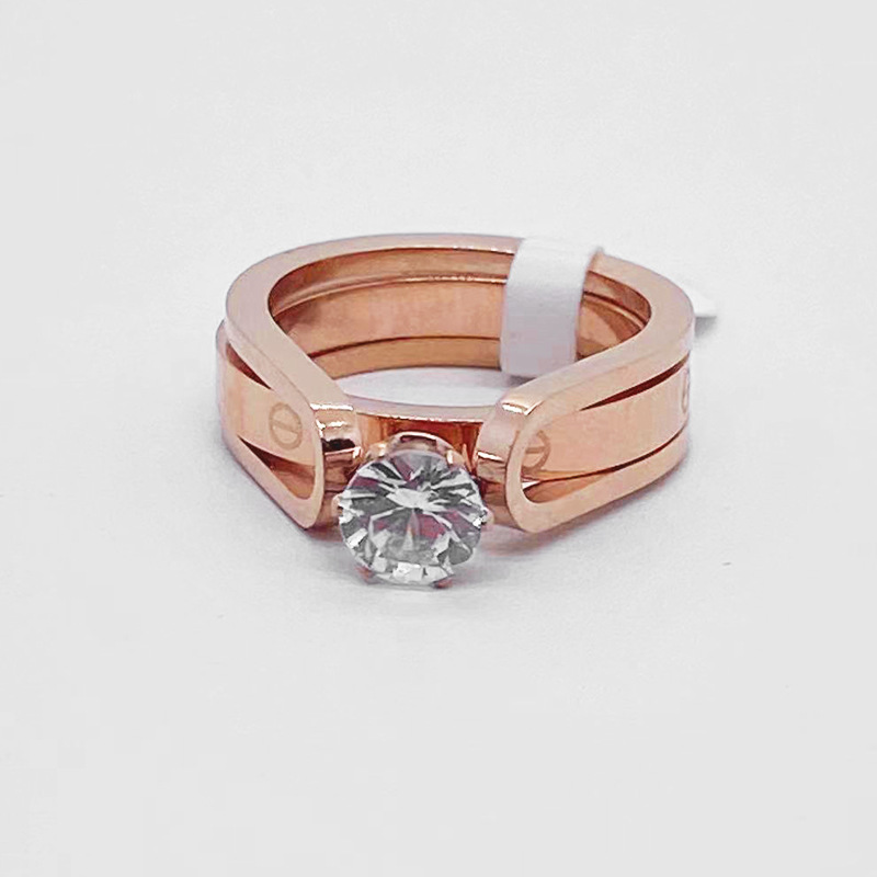 Simple Style U Shape Titanium Steel Artificial Diamond Rings In Bulk