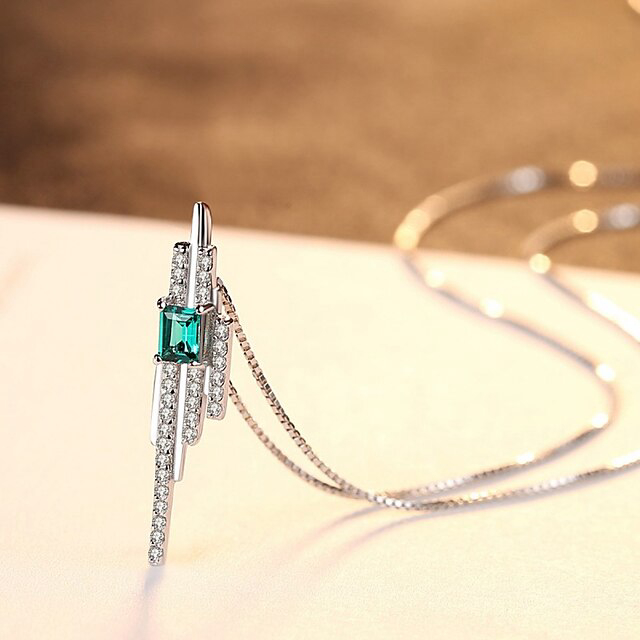 Necklace Clear Synthetic Diamond Blue Copper Women's Simple Elegant Classic Luminous Wedding Geometric Necklace For Wedding Engagement